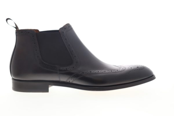 Bruno Magli Lamberto Mens Brown Leather High Top Slip On Wingtip Chelsea Boots Fashion