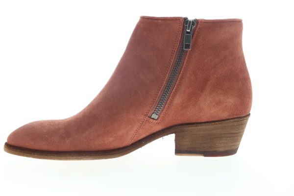 Frye Carson Piping Bootie 70354 Womens Red Suede Zipper Booties Boots For Sale - Image 5