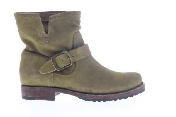 Frye Veronica Bootie 70586 Womens Green Suede Adjustable Strap Engineer Boots Sale