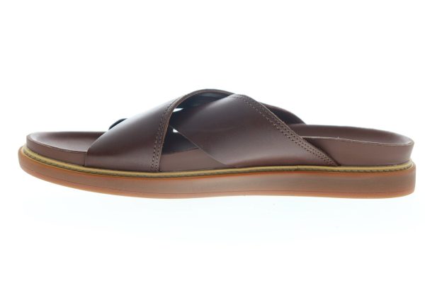 Clarks Trace Cross 26141969 Mens Brown Leather Slip On Slides Sandals Shoes Hot on Sale - Image 5
