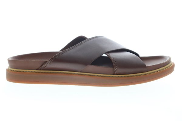 Clarks Trace Cross 26141969 Mens Brown Leather Slip On Slides Sandals Shoes Hot on Sale