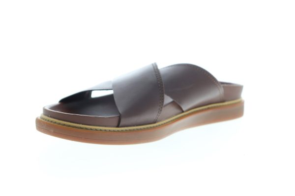 Clarks Trace Cross 26141969 Mens Brown Leather Slip On Slides Sandals Shoes Hot on Sale - Image 4
