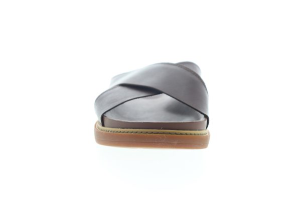 Clarks Trace Cross 26141969 Mens Brown Leather Slip On Slides Sandals Shoes Hot on Sale - Image 3