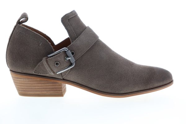 Frye Rubie Moto Slip On 70781 Womens Gray Suede Adjustable Strap Booties Boots Online now