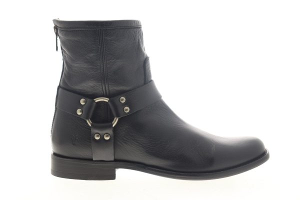 Frye Phillip Harness Short 70509 Womens Black Leather Zipper Engineer Boots For Sale