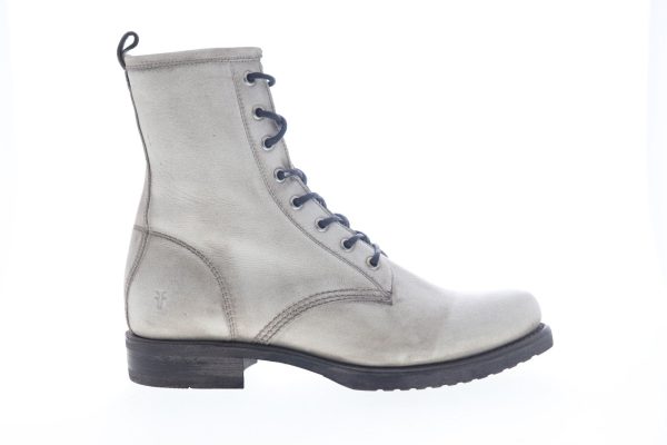 Frye Veronica Combat 78355 Womens Gray Leather Lace Up Casual Dress Boots For Discount
