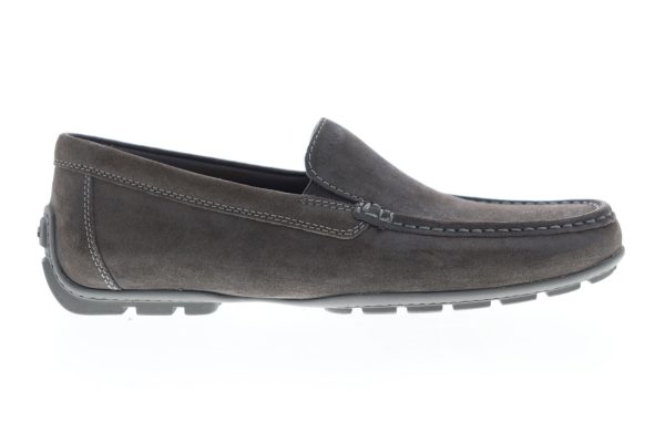Geox Uomo Moner Mens Gray Suede Low Top Slip On Casual Loafers Shoes Cheap