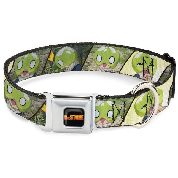DR. STONE Title Logo Full Color Black Orange Seatbelt Buckle Collar - DR. STONE Title Logo and Suika Pose Blocks Online now