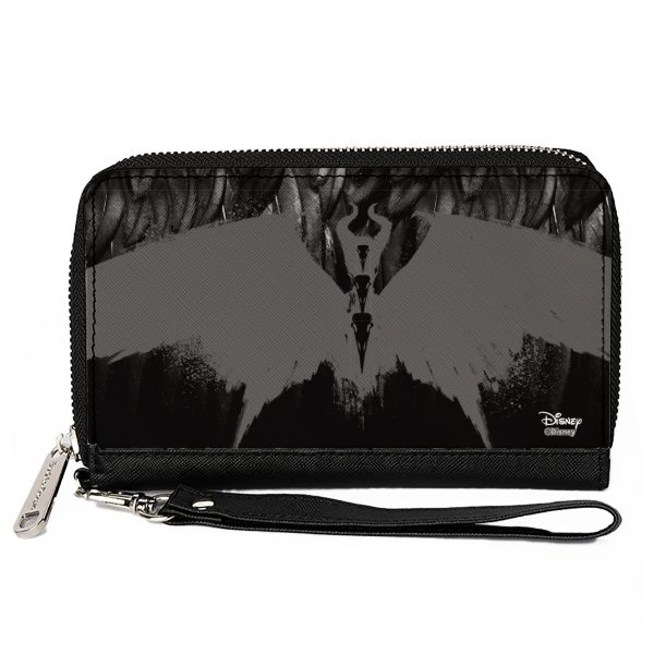 Women s PU Zip Around Wallet Rectangle - Maleficent Phoenix Silhouette Black Grays Online Sale