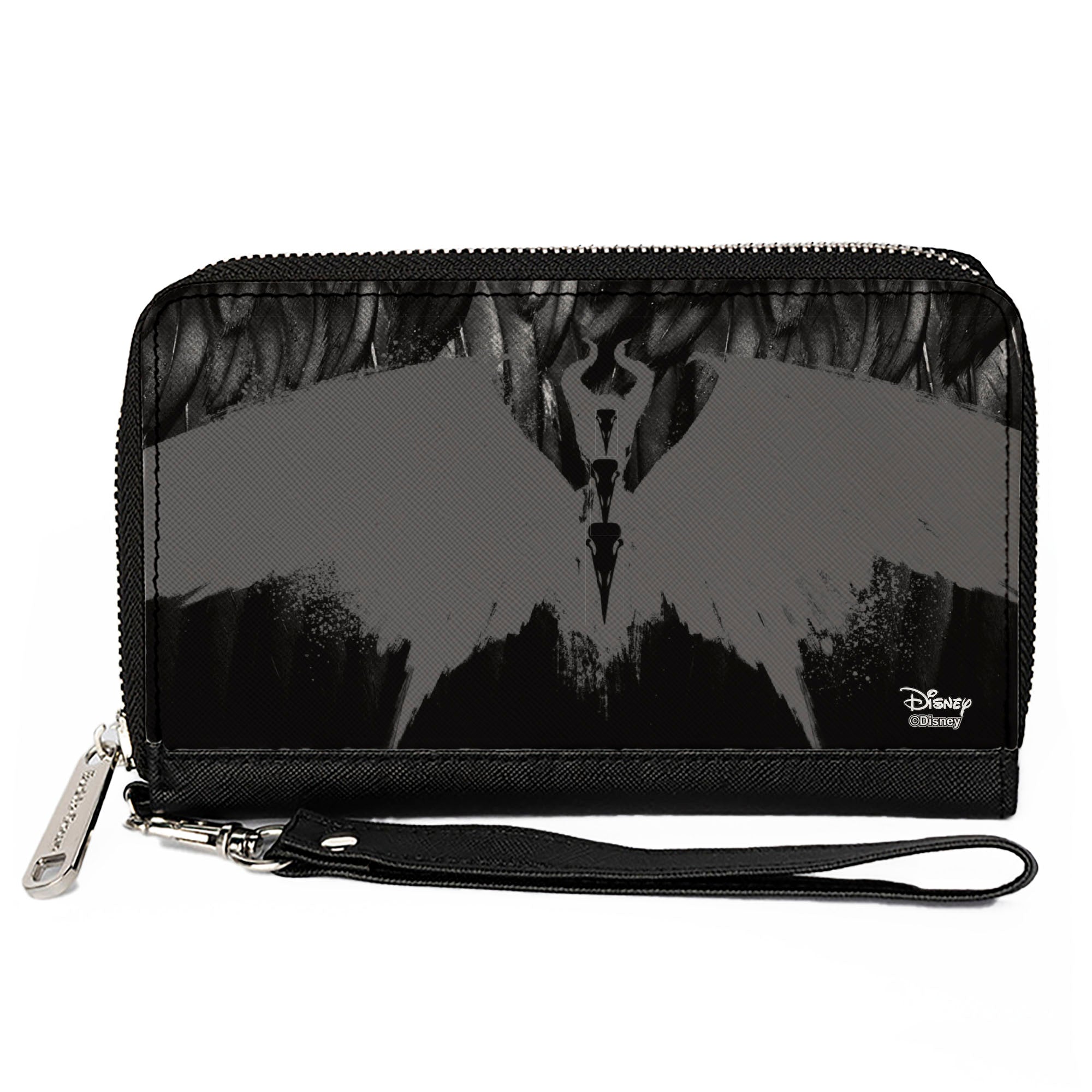 Women s PU Zip Around Wallet Rectangle – Maleficent Phoenix Silhouette Black Grays Online Sale